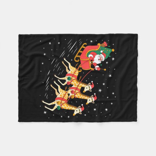 Funny Santa Giraffe Sleigh Flying Christmas Night  Fleece Deken (Voorkant (Horizontaal))