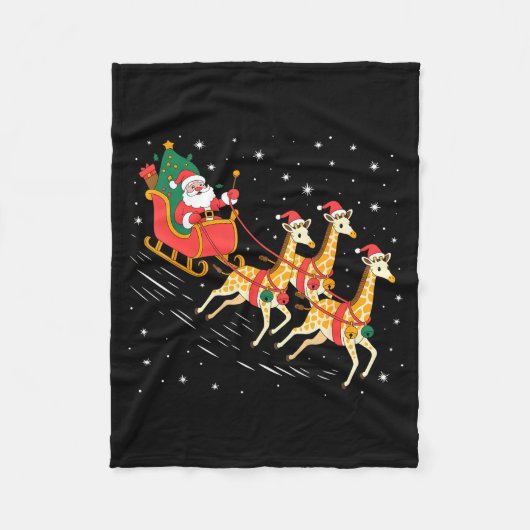 Funny Santa Giraffe Sleigh Flying Christmas Night  Fleece Deken (Voorkant)