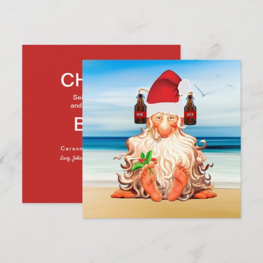 Funny Santa Gnome in een Beer Santa Hat op het str Feestdagenkaart (Voorkant / Achterkant)