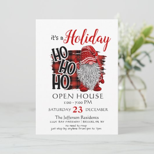 Funny Santa Gnomes kerst Holiday Open House Kaart (Staand voorkant)