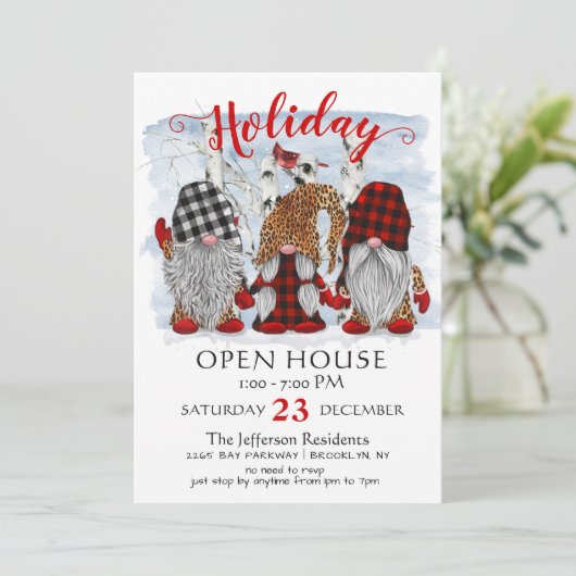 Funny Santa Gnomes kerst Holiday Open House Kaart (Staand voorkant)