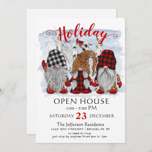 Funny Santa Gnomes kerst Holiday Open House Kaart (Voorkant / Achterkant)