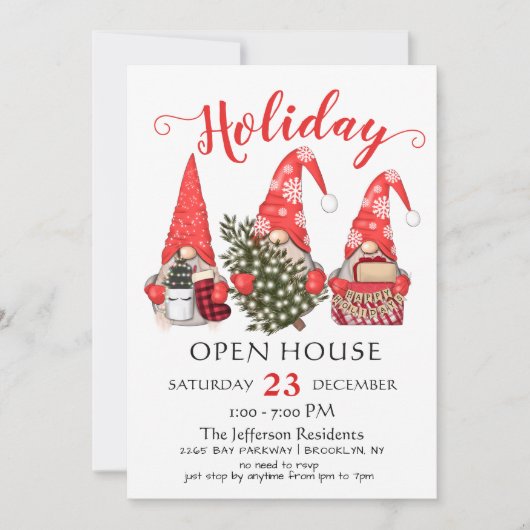 Funny Santa Gnomes kerst Holiday Open House Kaart (Voorkant)