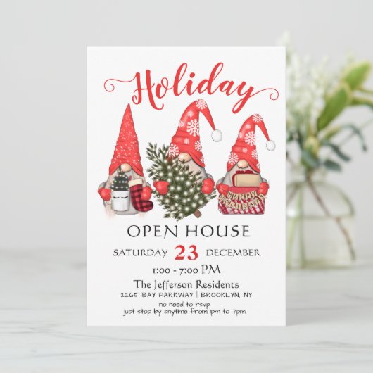 Funny Santa Gnomes kerst Holiday Open House Kaart (Staand voorkant)