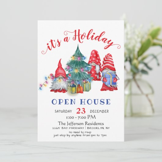 Funny Santa Gnomes kerst Holiday Open House Kaart (Staand voorkant)