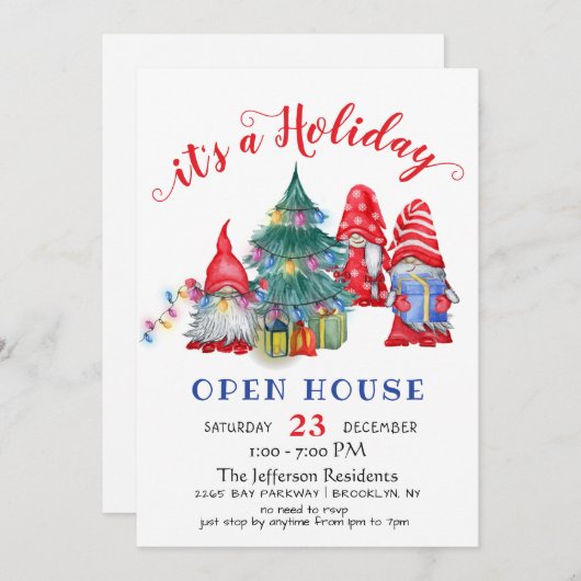 Funny Santa Gnomes kerst Holiday Open House Kaart (Voorkant / Achterkant)
