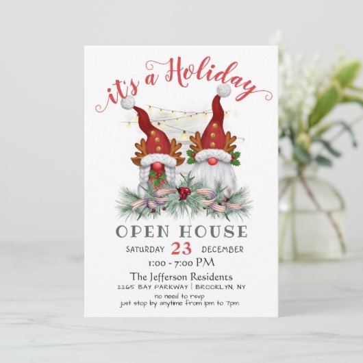 Funny Santa Gnomes kerst Holiday Open House Kaart (Staand voorkant)