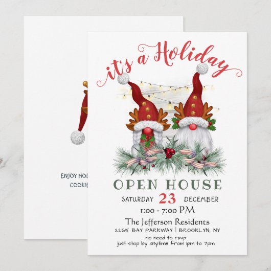 Funny Santa Gnomes kerst Holiday Open House Kaart (Voorkant / Achterkant)