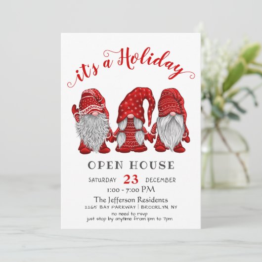 Funny Santa Gnomes kerst Holiday Open House Kaart (Staand voorkant)