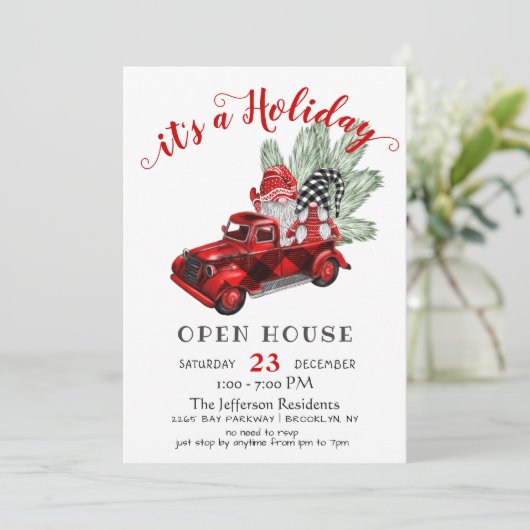 Funny Santa Gnomes kerst Holiday Open House Kaart (Staand voorkant)