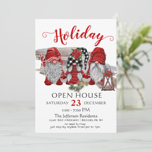 Funny Santa Gnomes kerst Holiday Open House Kaart (Staand voorkant)
