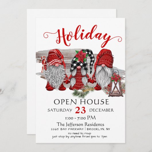 Funny Santa Gnomes kerst Holiday Open House Kaart (Voorkant / Achterkant)