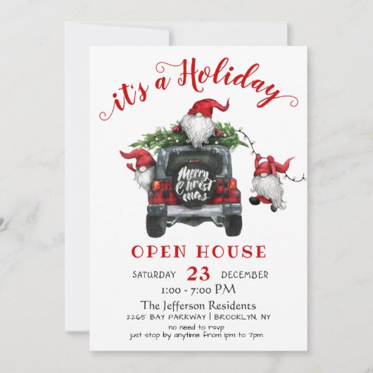 Funny Santa Gnomes kerst Holiday Open House Kaart (Voorkant)