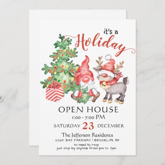 Funny Santa Gnomes kerst Holiday Open House Kaart (Voorkant / Achterkant)