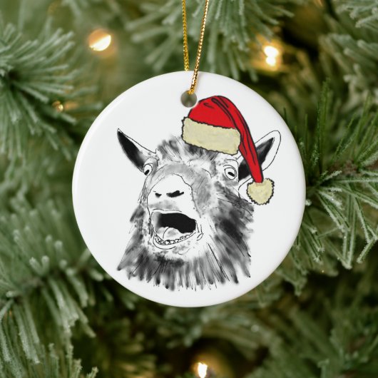 Funny Santa Goat Screaming Keramisch Ornament (Boom)