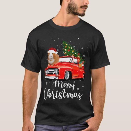 Funny Santa Guinea Riding Red Truck Merry Chri T-shirt (Voorkant)