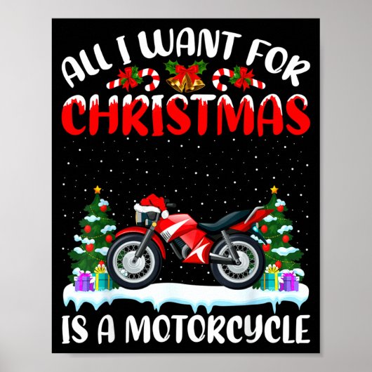 Funny Santa Hat All I Want For Christmas Is A Moto Poster (Voorkant)