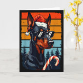 Funny Santa Hat Christmas Dobie Doberman Nscher  Kaart (Gele Bloem)