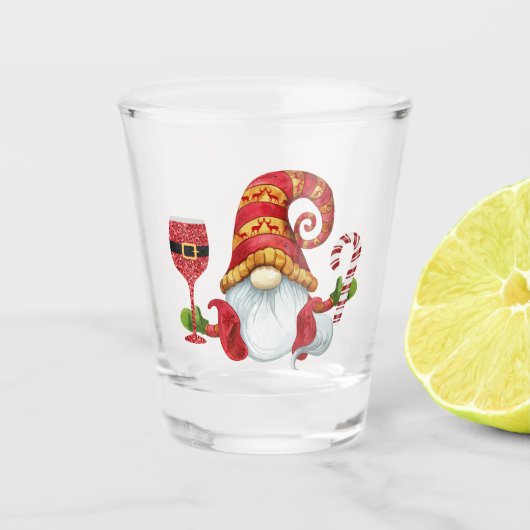 Funny Santa Hat Gnome Shot Glas (Voorkant)