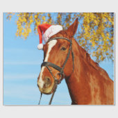 Funny Santa Hat Horse Kerstmis Cadeaupapier (Vlak)