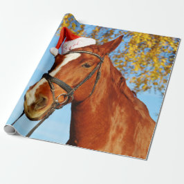 Funny Santa Hat Horse Kerstmis Cadeaupapier