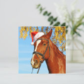 Funny Santa Hat Horse Kerstmis Feestdagenkaart (Staand voorkant)