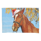Funny Santa Hat Horse Kerstmis Kussensloop (Voorkant)