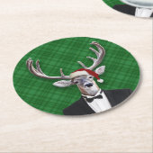 Funny Santa Hat Kerstmis Deer Green Pset Ronde Kartonnen Onderzetter (Gebogen)