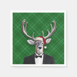 Funny Santa Hat Kerstmis Deer Green Pset Servet