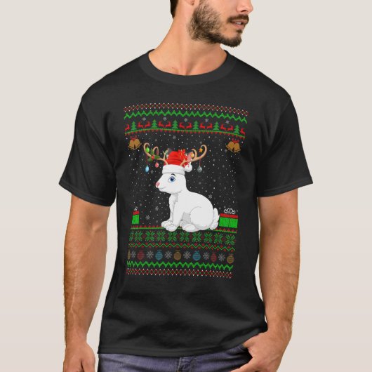 Funny Santa Hat Matching Ugly Arctic Hare Christma T-shirt (Voorkant)