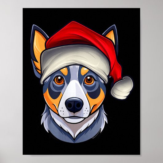 Funny Santa Hat Xmas Pajamas Blue Heeler Dog Chris Poster (Voorkant)