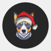 Funny Santa Hat Xmas Pajamas Blue Heeler Dog Chris Ronde Sticker (Voorkant)