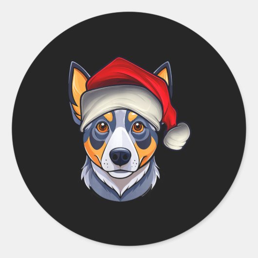 Funny Santa Hat Xmas Pajamas Blue Heeler Dog Chris Ronde Sticker (Voorkant)