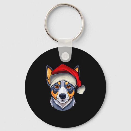 Funny Santa Hat Xmas Pajamas Blue Heeler Dog Chris Sleutelhanger (Voorkant)