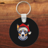 Funny Santa Hat Xmas Pajamas Blue Heeler Dog Chris Sleutelhanger (Voorkant)
