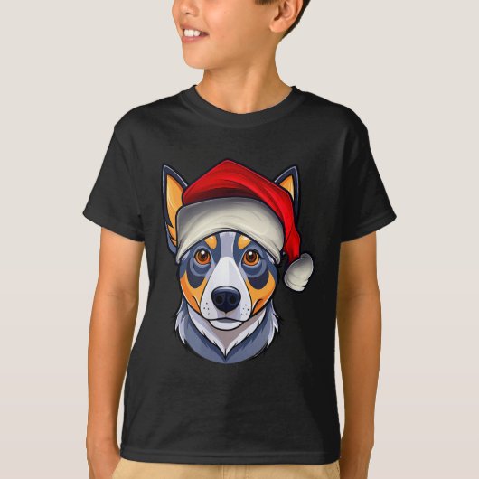 Funny Santa Hat Xmas Pajamas Blue Heeler Dog Chris T-shirt (Voorkant)
