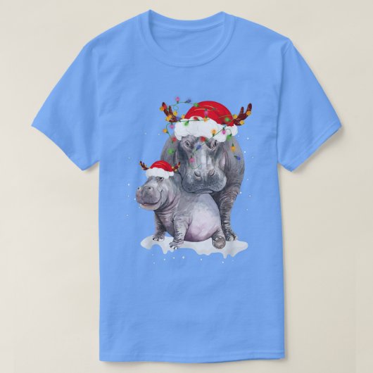 Funny Santa Hippo Christmas Lights Lover Christmas T-shirt (Design voorkant)