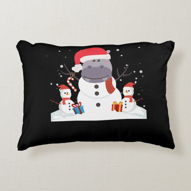 Funny Santa Hippo Kerstmis Snowman Xmas Gift Accent Kussen (Voorkant)