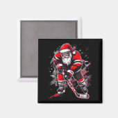 Funny Santa Hockey Christmas Retro Winter Player X Magneet (Voorkant / Achterkant)
