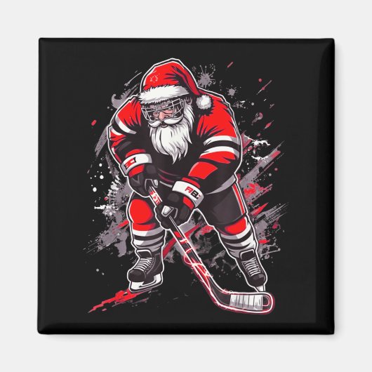 Funny Santa Hockey Christmas Retro Winter Player X Magneet (Voorkant)