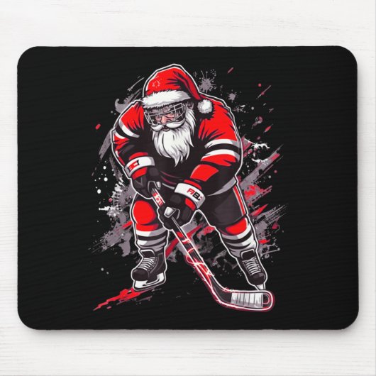 Funny Santa Hockey Christmas Retro Winter Player X Muismat (Voorkant)