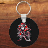 Funny Santa Hockey Christmas Retro Winter Player X Sleutelhanger (Voorkant)