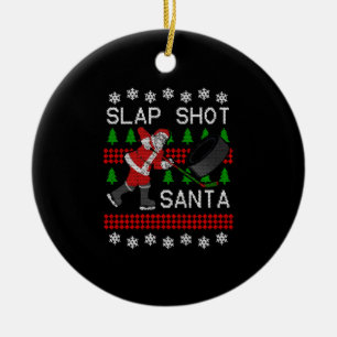 Funny Santa Hockey Puck Ugly Kerstmis Slap Shot S Keramisch Ornament