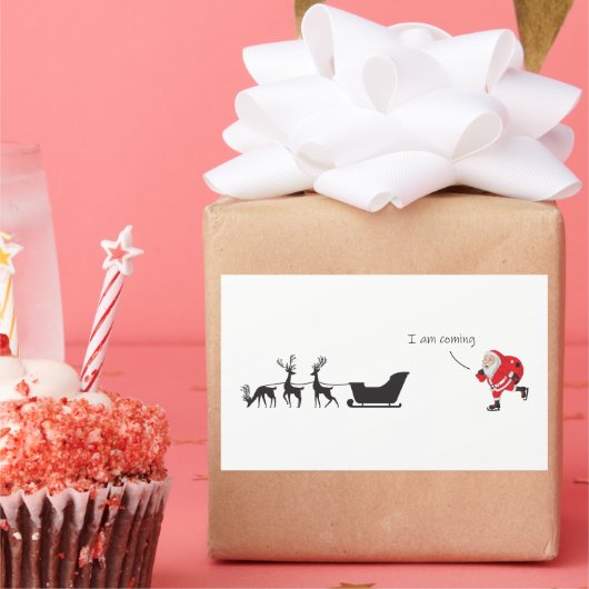 Funny santa 'I am coming' for sleigh Rechthoekige Sticker (Feest)