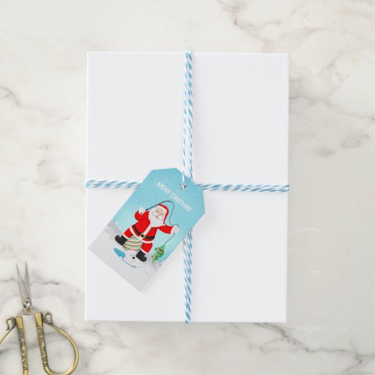Funny Santa Ice Gevist met poolijs Beer Cadeaulabel (Met Touw)
