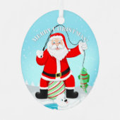 Funny Santa Ice Gevist met poolijs Beer Metalen Ornament (Voorkant)