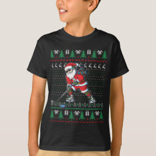 Funny Santa Ice Hockey Player Ugly Sweater Christm T-shirt