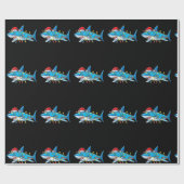 Funny Santa Jaws Shark Kerstlights Merry Shar Cadeaupapier (Vlak)