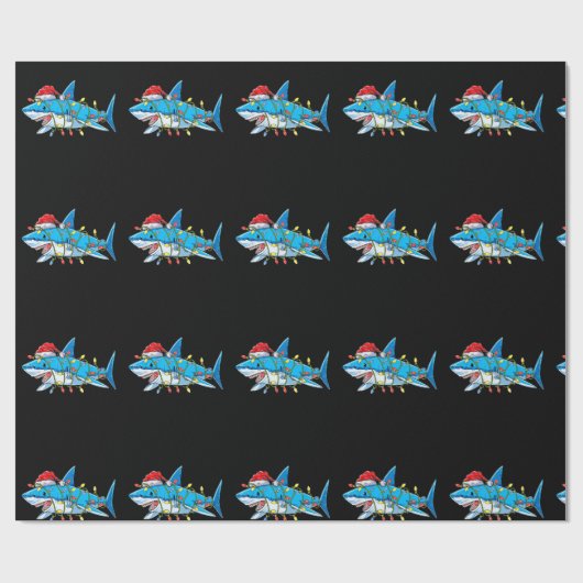 Funny Santa Jaws Shark Kerstlights Merry Shar Cadeaupapier (Vlak)