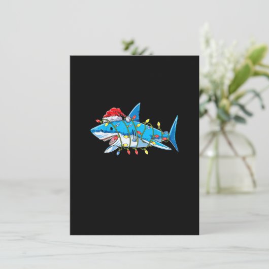 Funny Santa Jaws Shark Kerstlights Merry Shar Kaart (Staand voorkant)